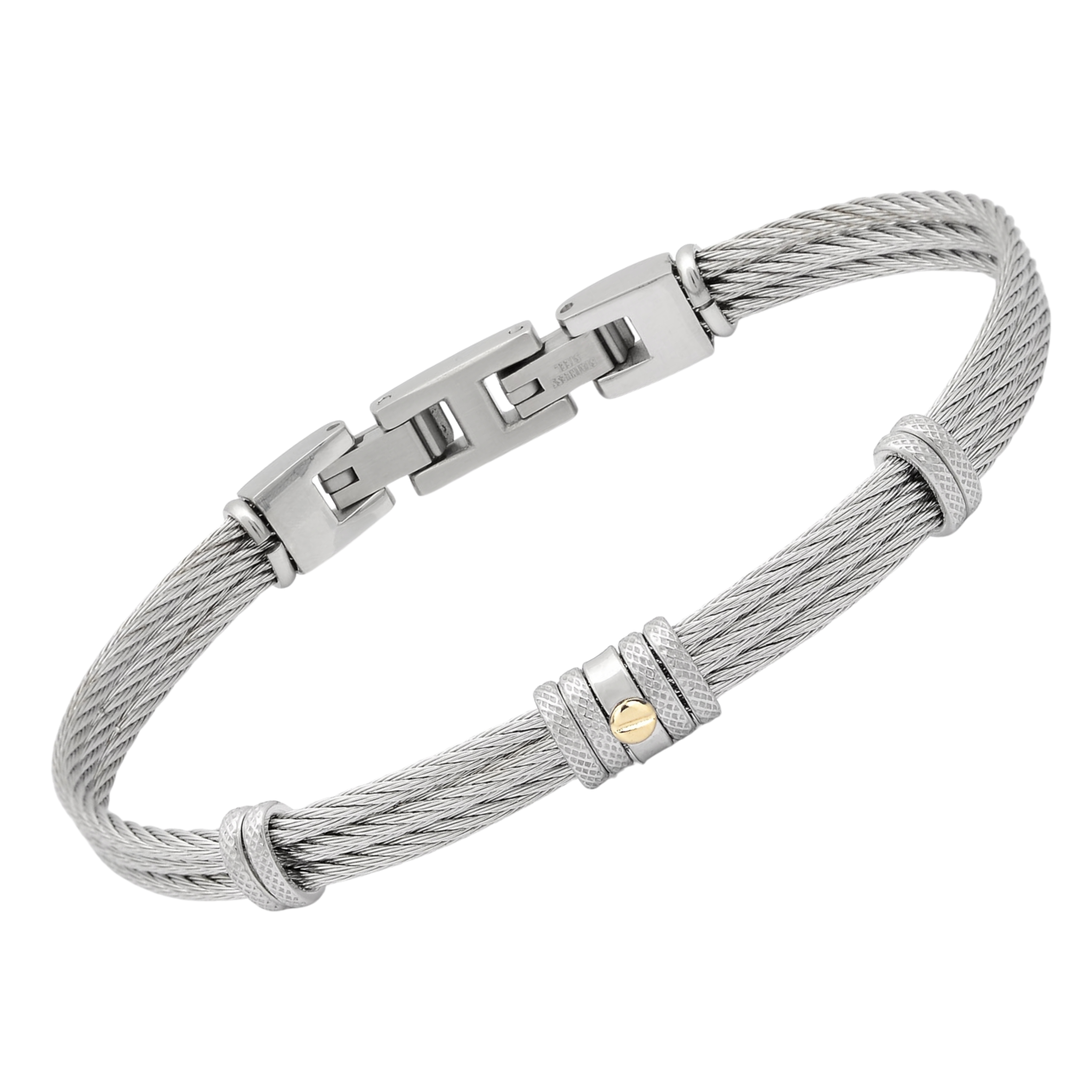 Bracciale cavetto in acciaio con vite centrale in oro 18kt (gr 0.03)