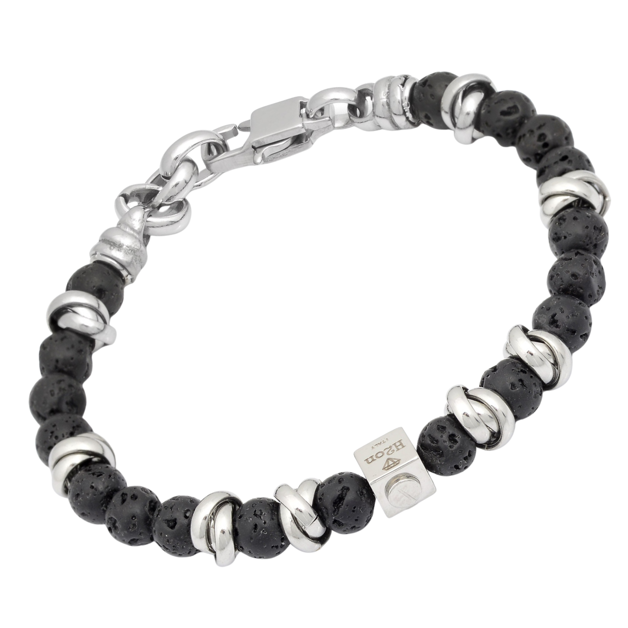 Bracciale in acciaio con pietre naturali in Lava