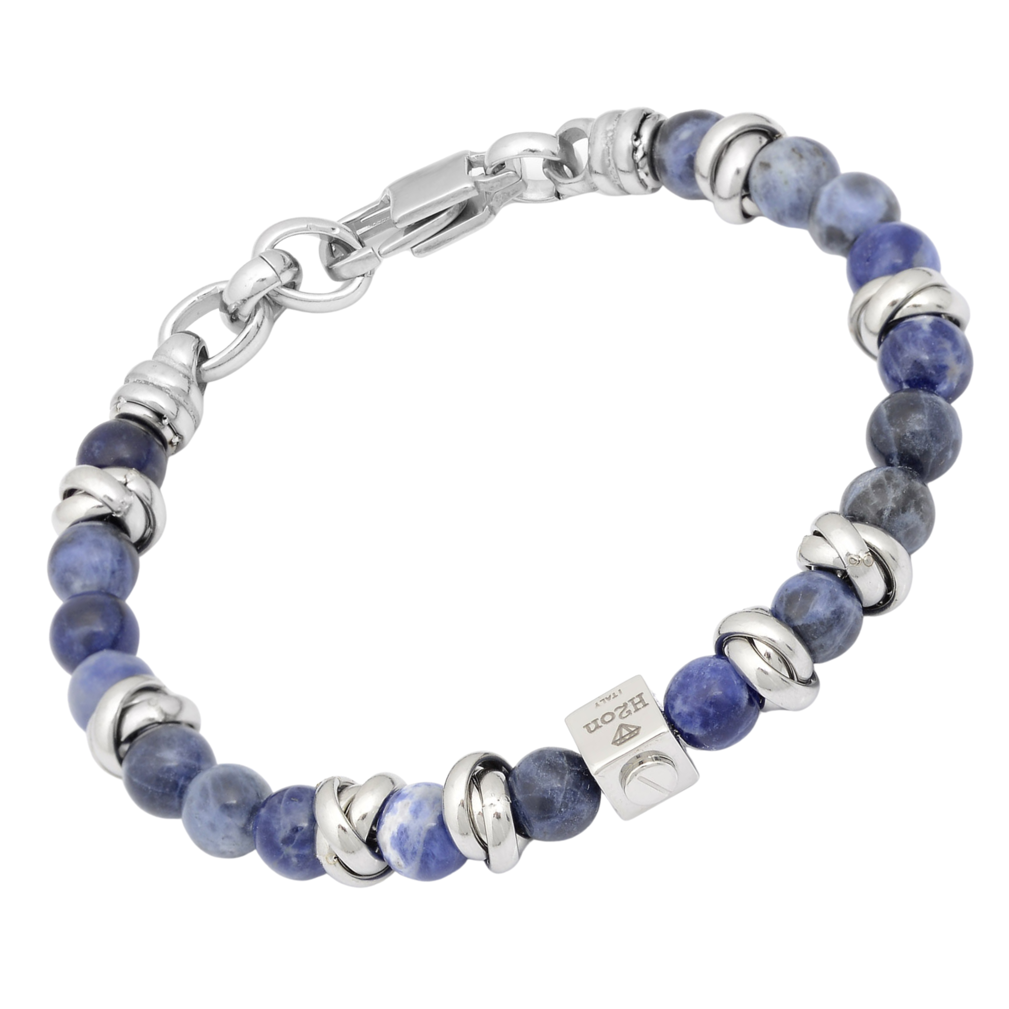 Bracciale in acciaio con pietre naturali in Sodalite