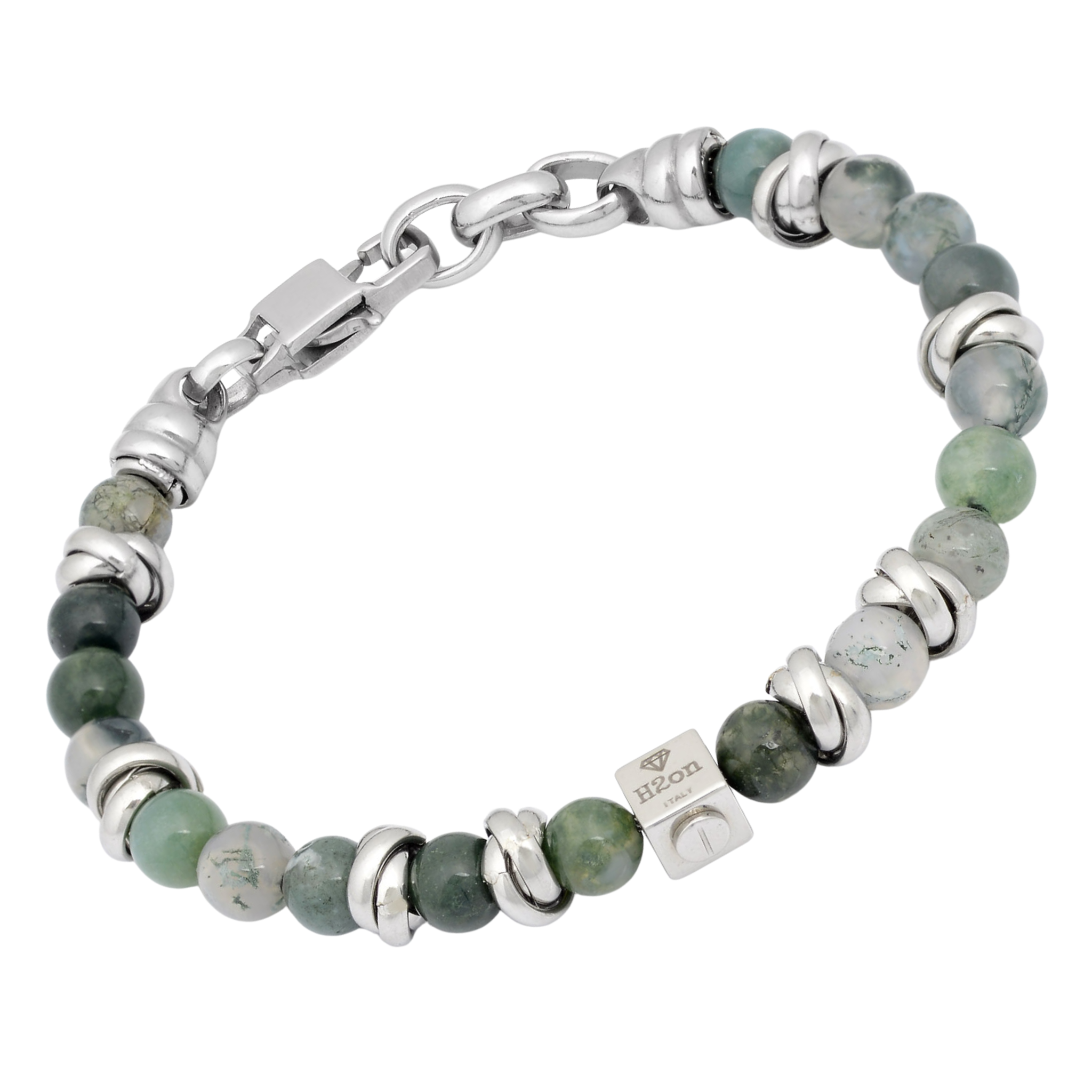 Bracciale in acciaio con pietre naturali in Agata Muschiata
