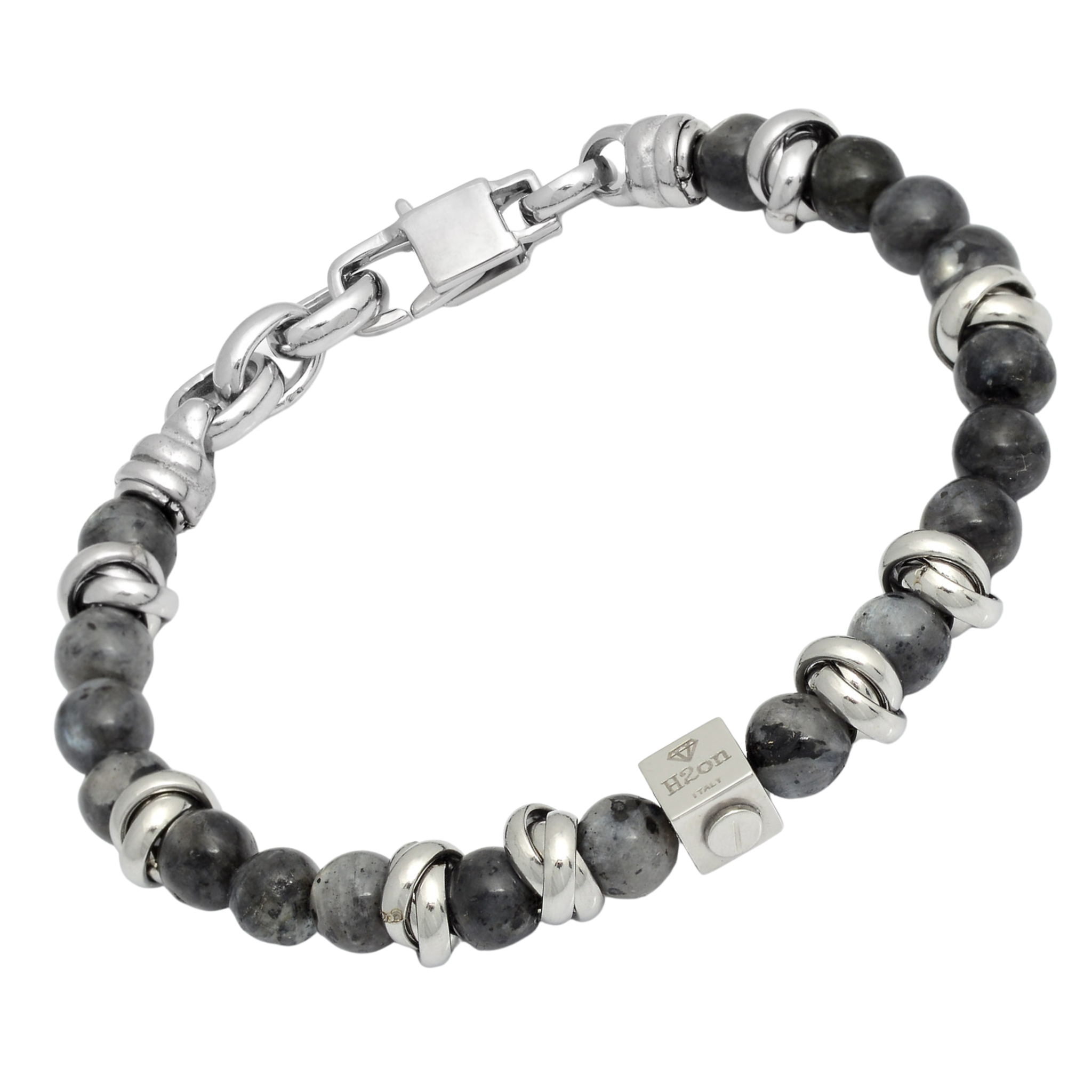 Bracciale in acciaio con pietre naturali in Labradorite