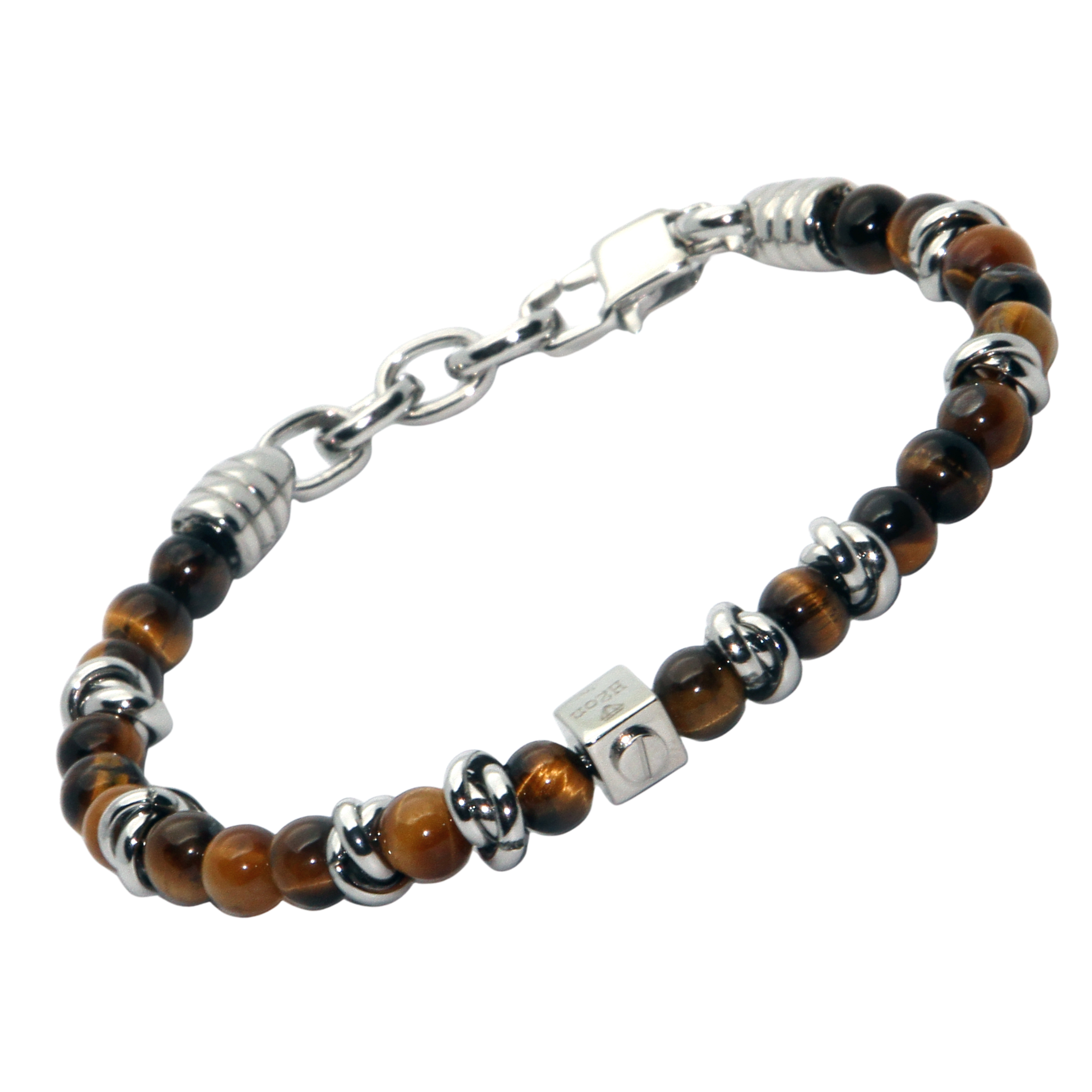 Bracciale in acciaio con pietre naturali in Occhio di Tigre