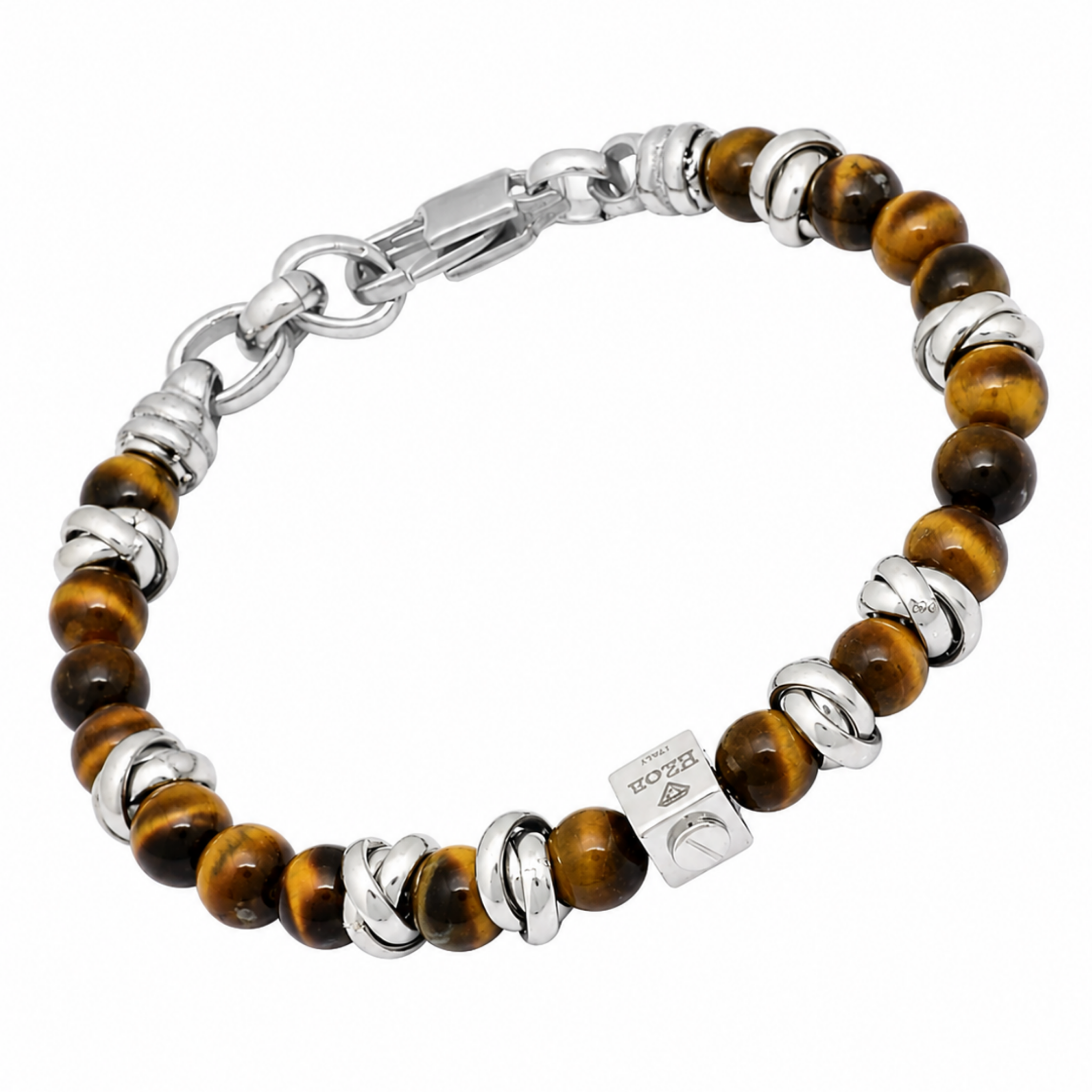 Bracciale in acciaio con pietre naturali in Occhio di Tigre