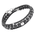 Bracciale in acciaio con pietre Onice e filo cuoio nero doppio giro