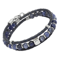 Bracciale in acciaio con pietre Sodalite e filo cuoio blu doppio giro