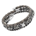 Bracciale in acciaio con pietre naturali in Labradorite e cuoio intrecciato grigio