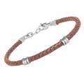 Bracciale in acciaio e cuoio intrecciato marrone con viti in oro 18 Kt (gr 0.04)
