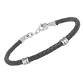 Bracciale in acciaio e cuoio intrecciato nero con viti in oro 18 Kt (gr 0.04)