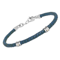 Bracciale in acciaio e cuoio intrecciato blu con viti in oro 18 Kt (gr 0.04)