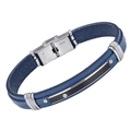 Bracciale in acciaio e cuoio blu con targa in PVD