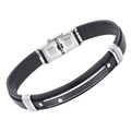 Bracciale in acciaio e cuoio nero con targa in PVD