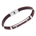 Bracciale in acciaio e cuoio marrone con targa centrale