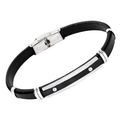 Bracciale in acciaio e cuoio nero con targa centrale
