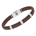 Bracciale in acciaio e cuoio marrone lavorato con semilavorati