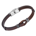 Bracciale in acciaio con cuoio marrone e fasce nero vintage