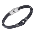 Bracciale in acciaio con cuoio nero e fasce nero vintage