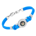 Bracciale in acciaio e corda nautica azzurra con bussola centrale