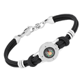Bracciale in acciaio e corda nautica nera con bussola centrale