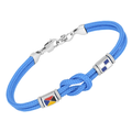 Bracciale in acciaio e corda nautica azzurra e bandiere smaltate con nodo