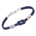 Bracciale in acciaio e corda nautica blu e bandiere smaltate con nodo