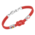 Bracciale in acciaio e corda nautica rossa e bandiere smaltate con nodo
