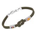 Bracciale in acciaio e corda nautica verde militare e bandiere smaltate con nodo