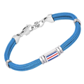 Bracciale in acciaio e corda nautica azzurra con bandiera smaltata centrale