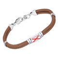 Bracciale in acciaio e corda nautica marrone con bandiera smaltata centrale