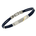 Bracciale in acciaio e cuoio blu con piastra e striscia in oro 18 kt (gr 0.04)