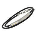 Bracciale in acciaio e cuoio nero doppio con targa e viti in oro 18 kt (gr 0.04)
