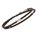 Bracciale in acciaio e cuoio marrone doppio giro con vite in oro 18 kt (gr 0.03)