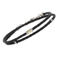 Bracciale in acciaio e cuoio nero doppio giro con vite in oro 18 kt (gr 0.03)