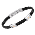 Bracciale in cuoio nero intrecciato e oro 18 kt (gr 0.06)