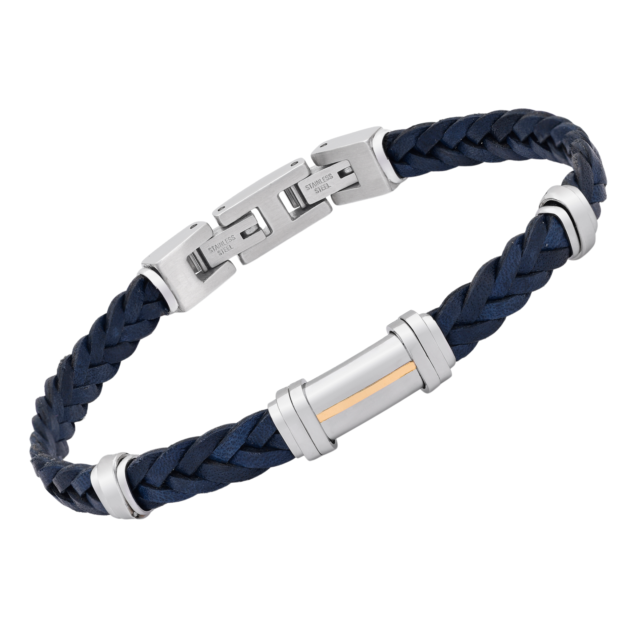Bracciale in cuoio blu intrecciato e oro 18 kt (gr 0.04)