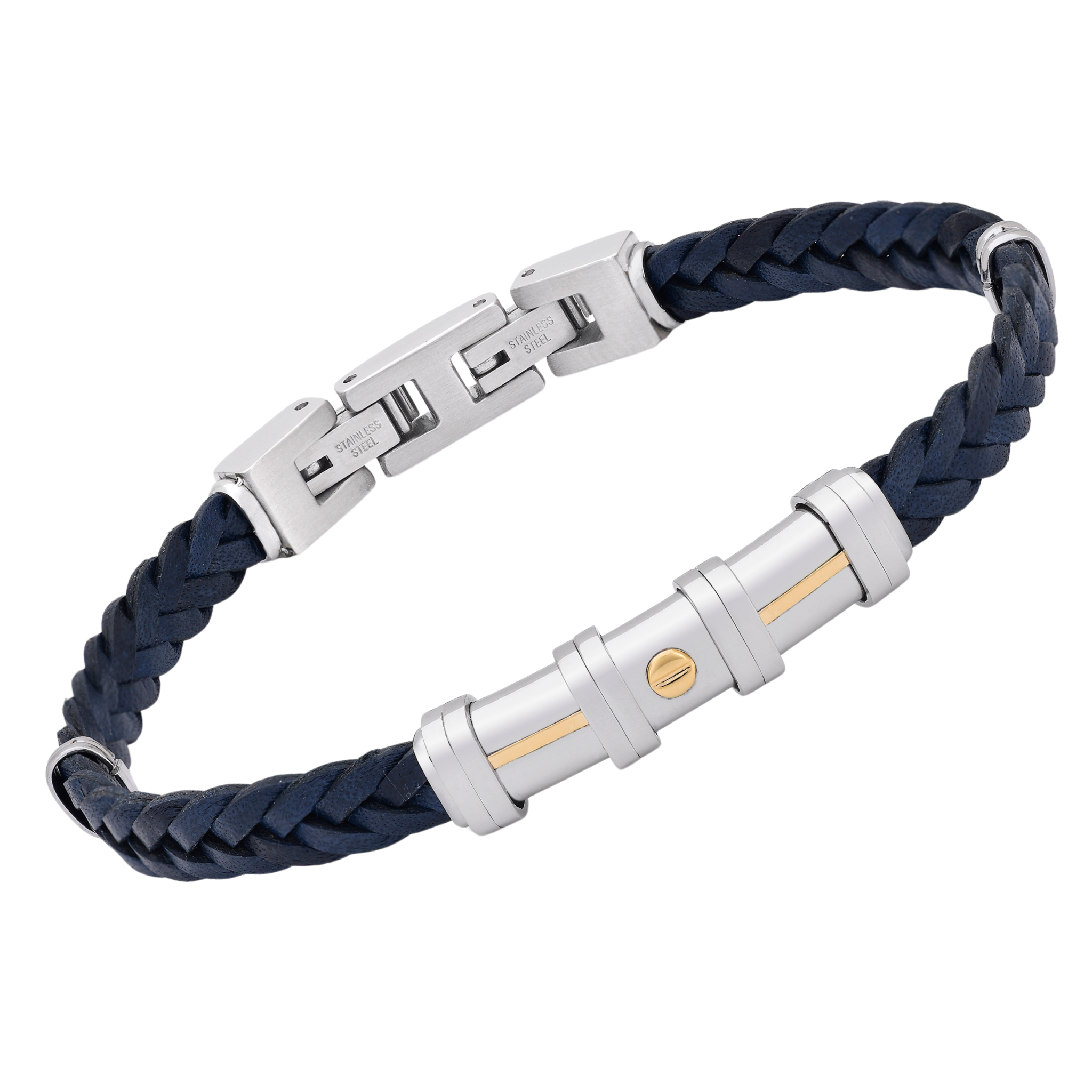 Bracciale in cuoio blu intrecciato e oro 18 kt (gr 0.09)