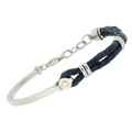 Bracciale in acciaio semirigido e cuoio blu con vite in oro 18 kt (gr 0.03)