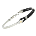 Bracciale in acciaio semirigido e cuoio nero con vite in oro 18 kt (gr 0.03)