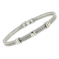 Bracciale cavetto in acciaio con tre gruppi di maglie con viti in oro 18 kt (gr 0.06)