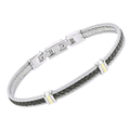 Bracciale cavetto in acciaio con pelle nera centrale e strisce in oro 18 kt (gr 0.06)