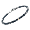 Bracciale in acciaio con pietre naturali in Ematite e vite centrale in oro 18 Kt (gr 0.03)