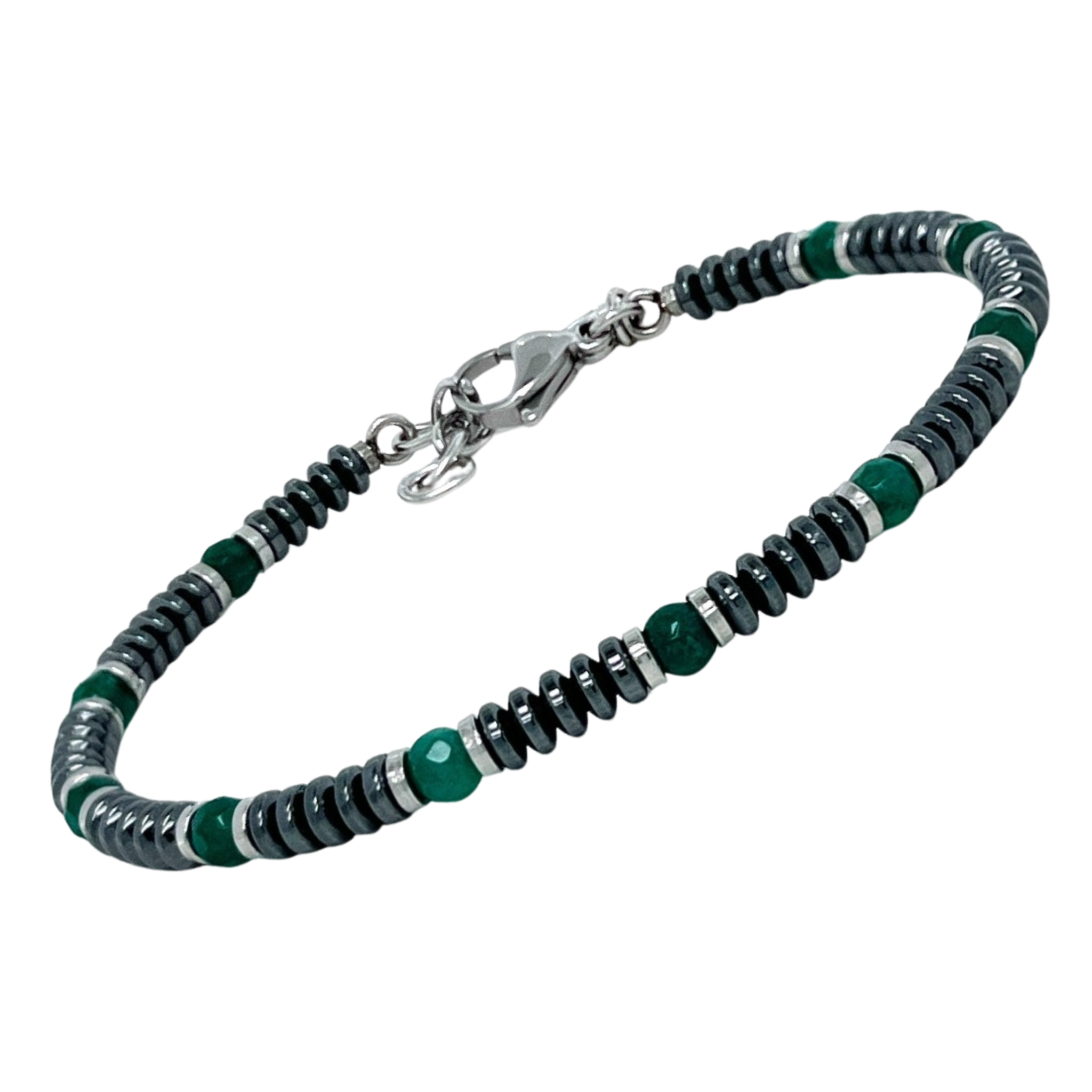 Bracciale in acciaio e pietre naturali Ematite e Agata Verde