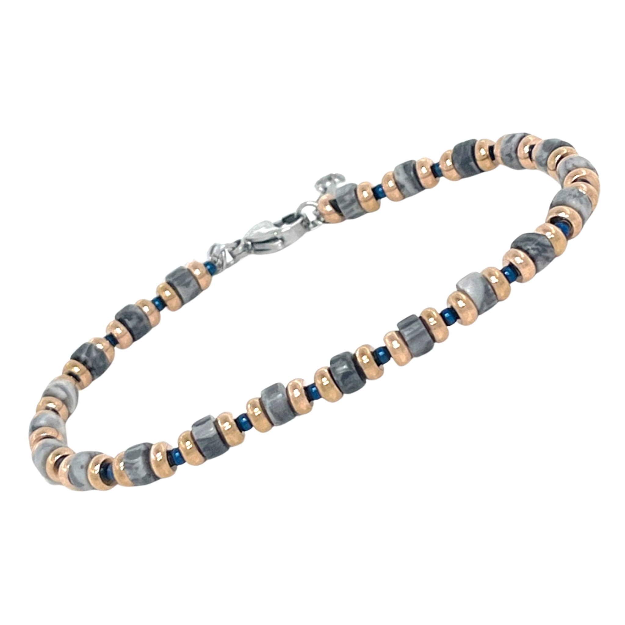 Bracciale in acciaio e pietre naturali Jasper