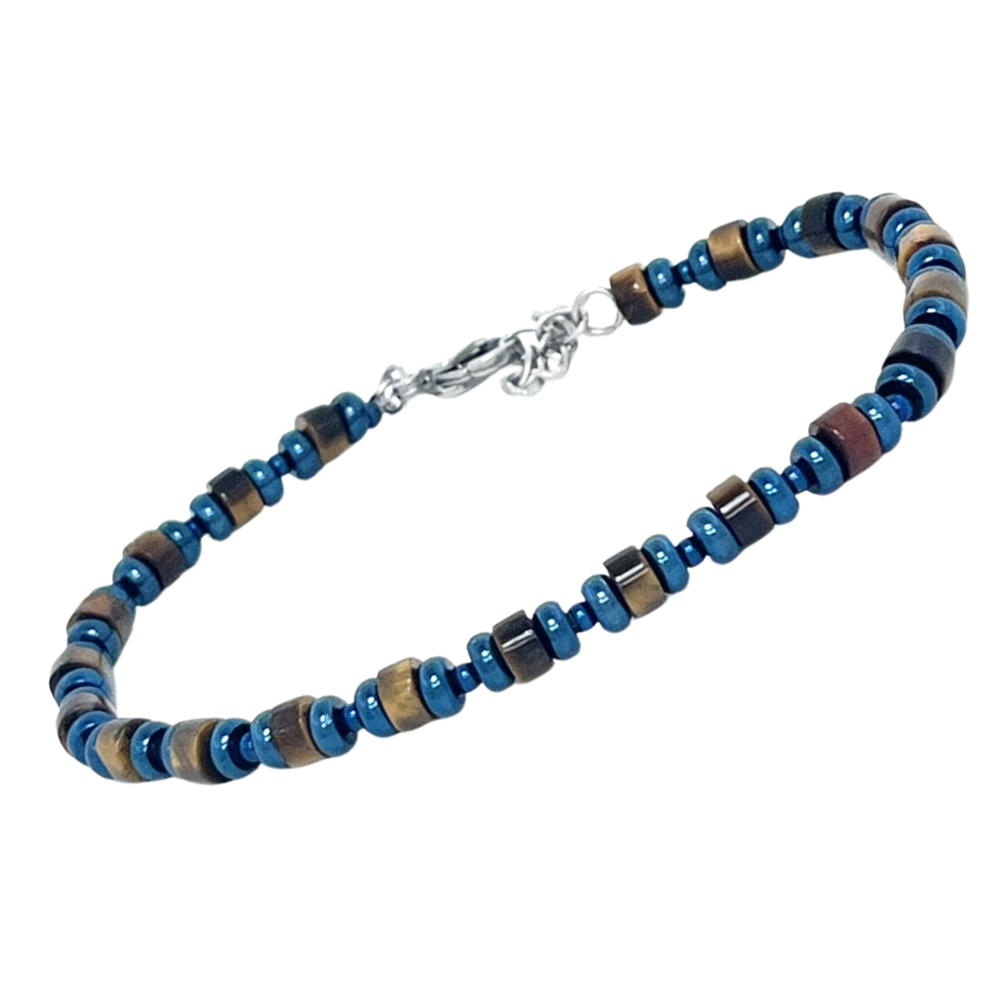 Bracciale in acciaio e pietre naturali Occhio di Tigre