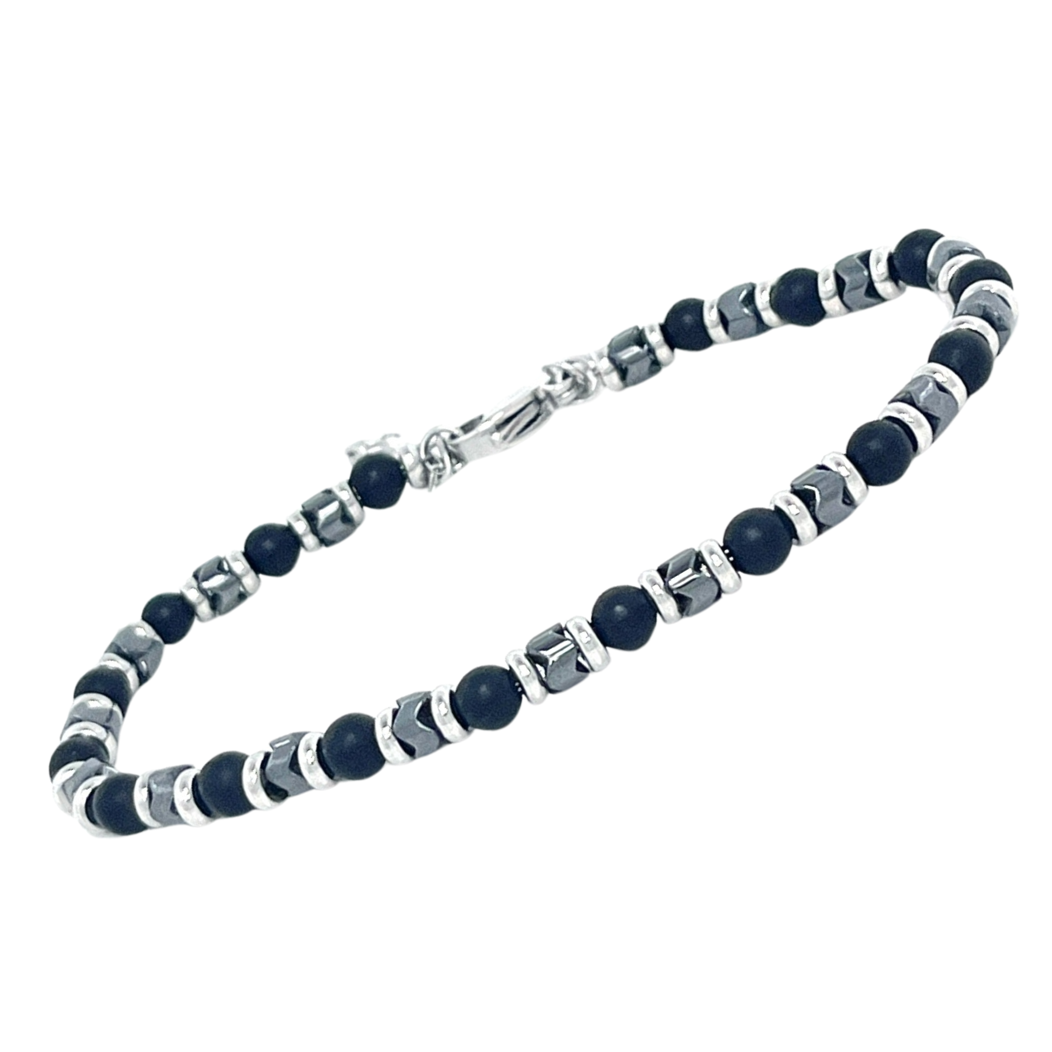 Bracciale in acciaio e pietre naturali Onice ed Ematite