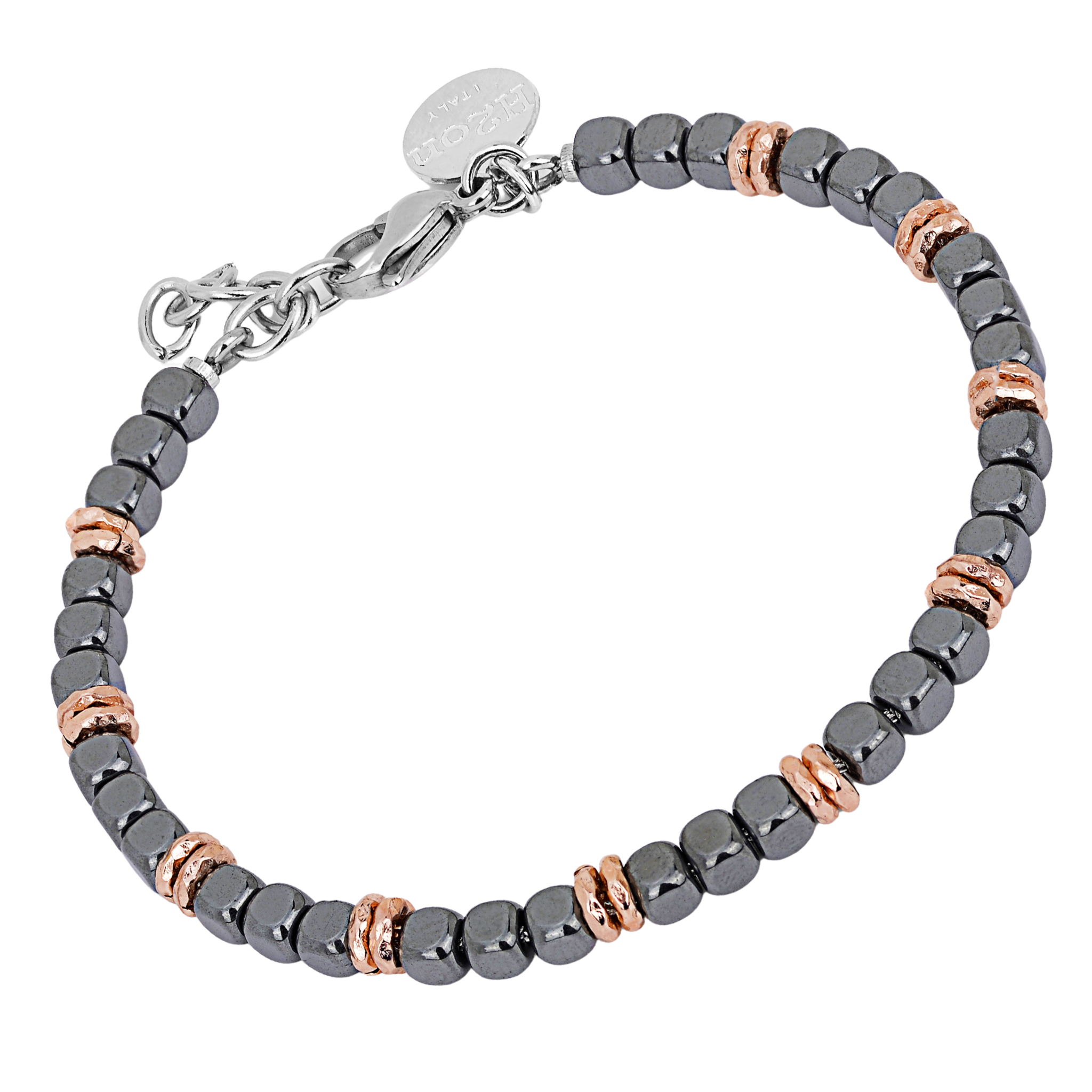 Bracciale in Ematite a cubi sfaccettati e semilavorati rosè