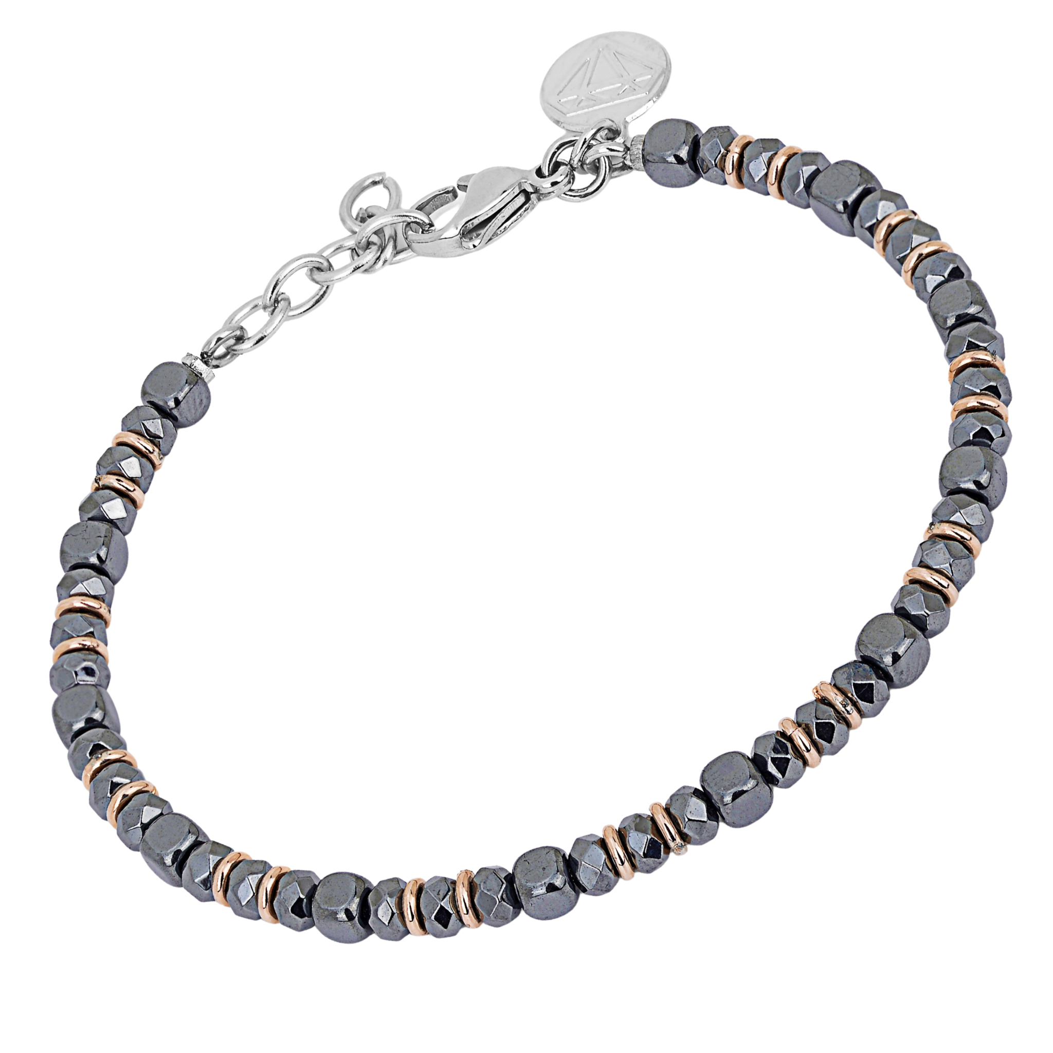 Bracciale in Ematite a cubi lisci e semilavorati rosè