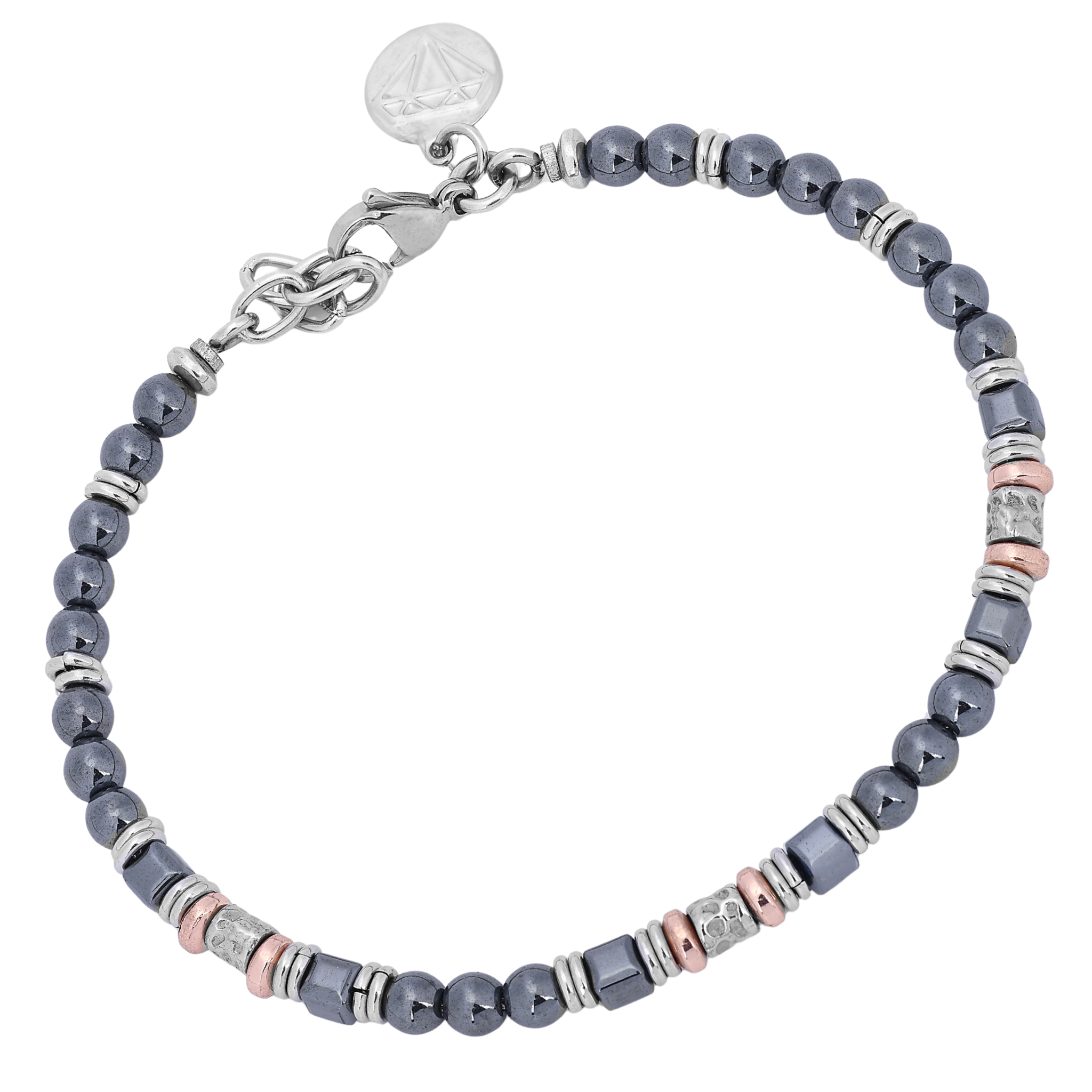 Bracciale in acciaio con pietre naturali in Ematite e semilavorati microfusi