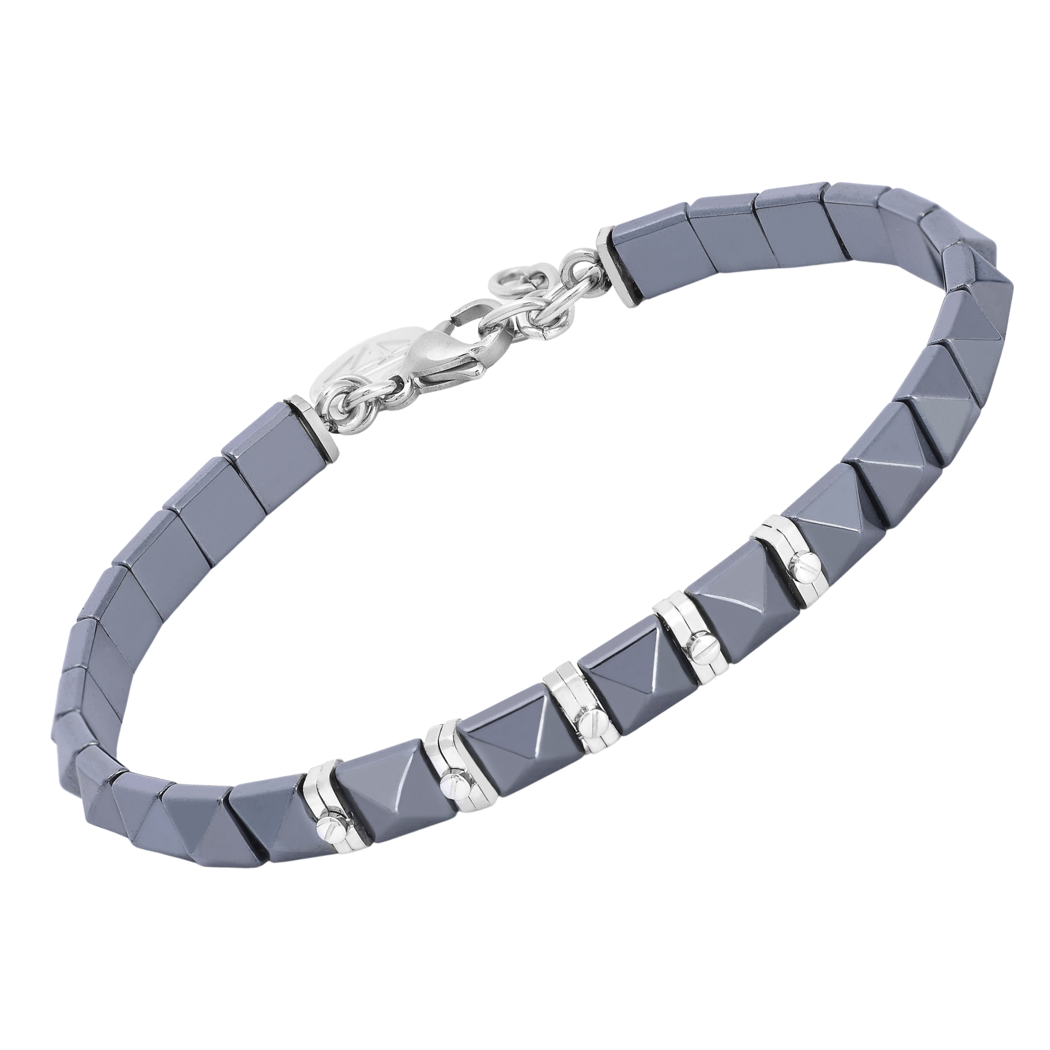 Bracciale in acciaio con pietre naturali in Ematite a piramide