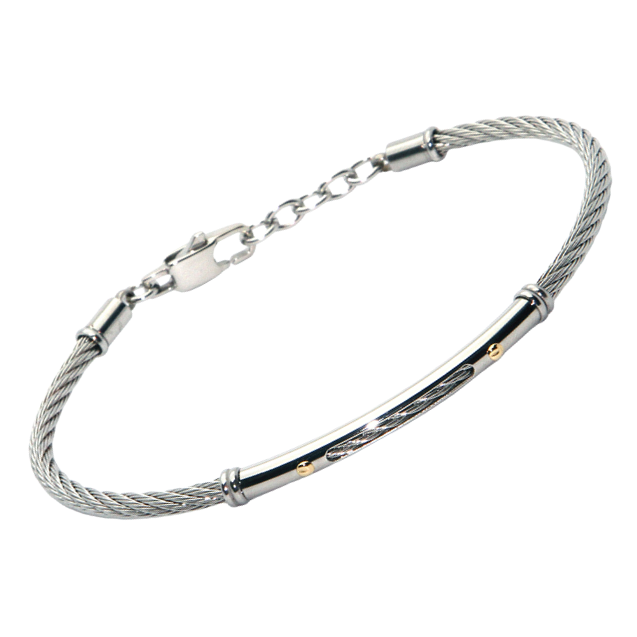 Bracciale cavetto in acciaio e oro 18 kt (gr 0.04)