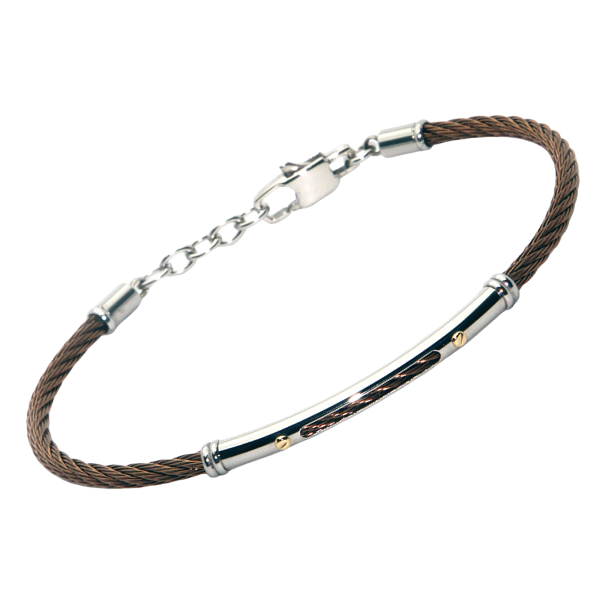 Bracciale cavetto in acciaio PVD marrone e oro 18 kt (gr 0.04)